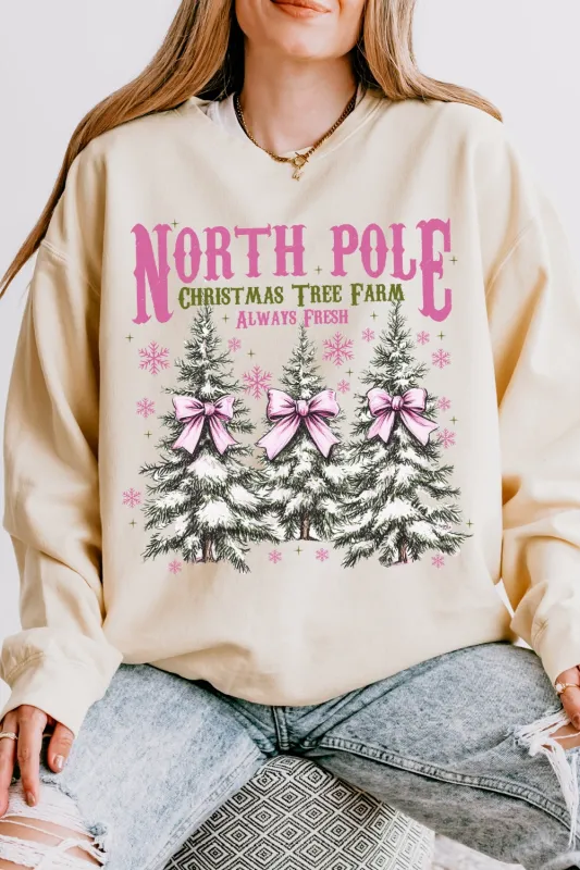 North Pole Pink Christmas Coquette Bow Sweatshirt For Women sold by Fancy Tees