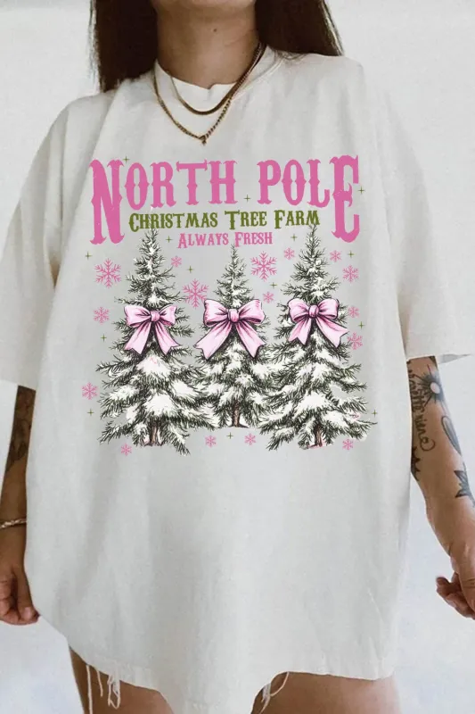 North Pole Pink Christmas Coquette Bow Tee For Women sold by Fancy Tees