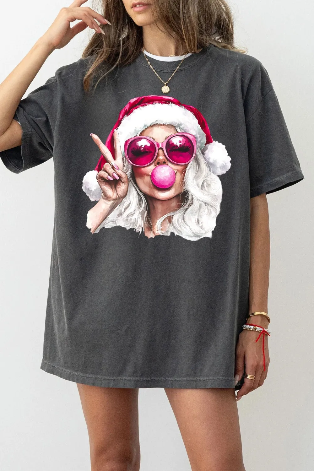 Retro Mrs Claus Blowing Bubble Christmas Tee For Women sold by Fancy Tees