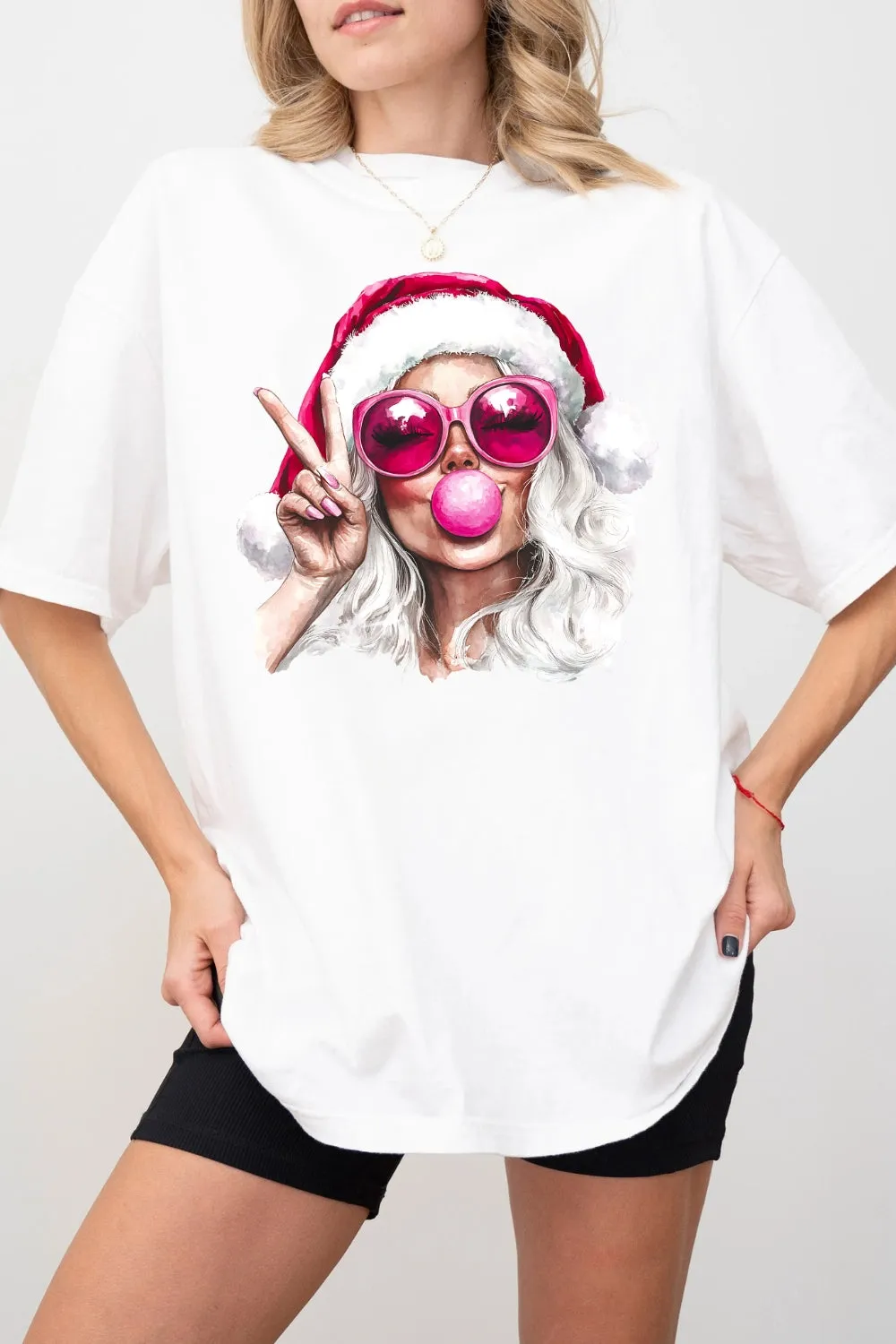 Retro Mrs Claus Blowing Bubble Christmas Tee For Women sold by Fancy Tees product image thumbnail 2