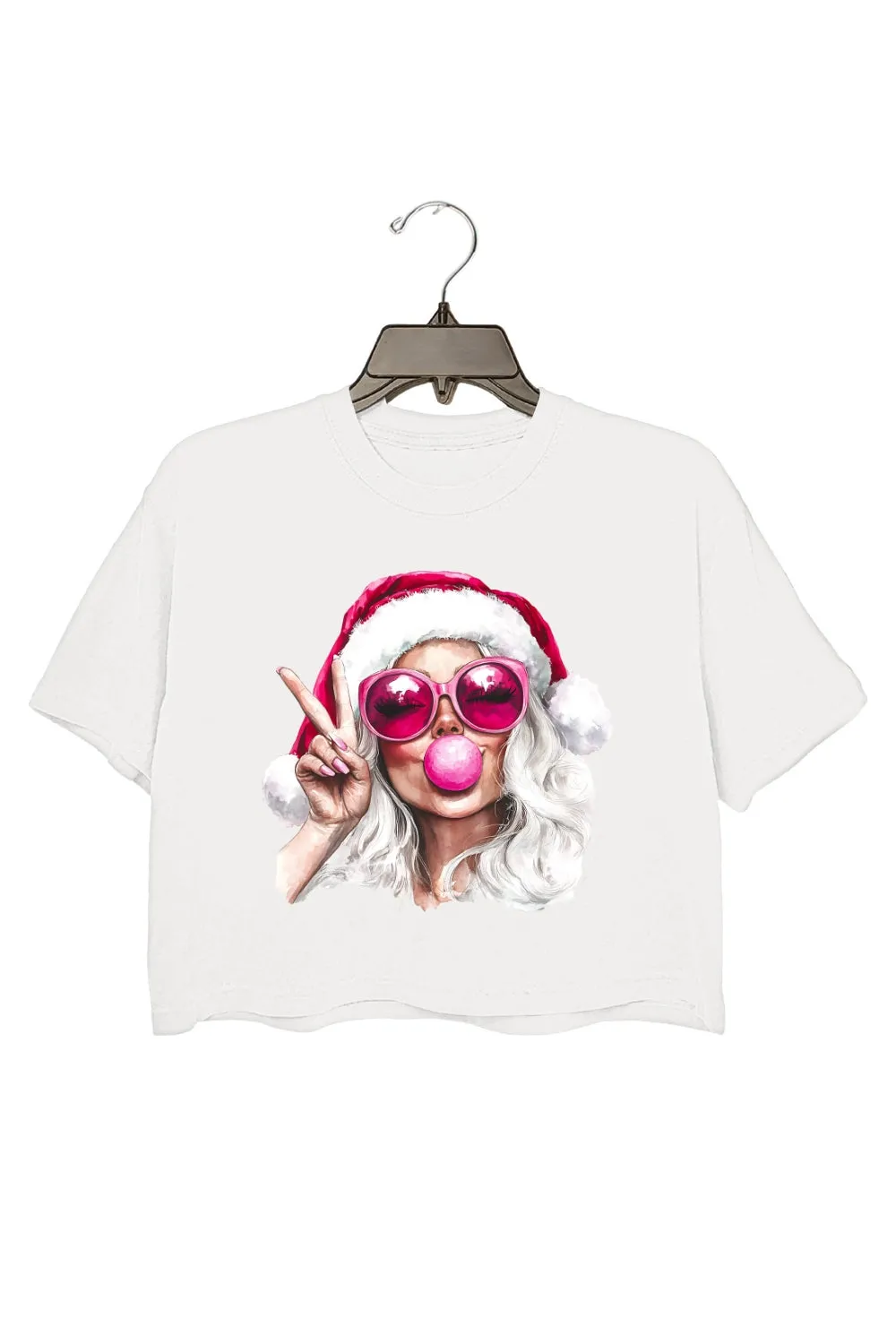 Retro Mrs Claus Blowing Bubble Christmas Crop Top For Women sold by Fancy Tees product image thumbnail 2