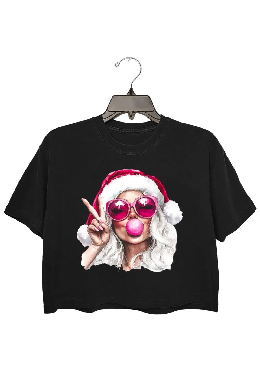 Retro Mrs Claus Blowing Bubble Christmas Crop Top For Women sold by Fancy Tees product image thumbnail 3