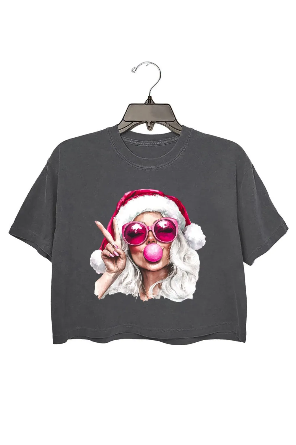 Retro Mrs Claus Blowing Bubble Christmas Crop Top For Women sold by Fancy Tees