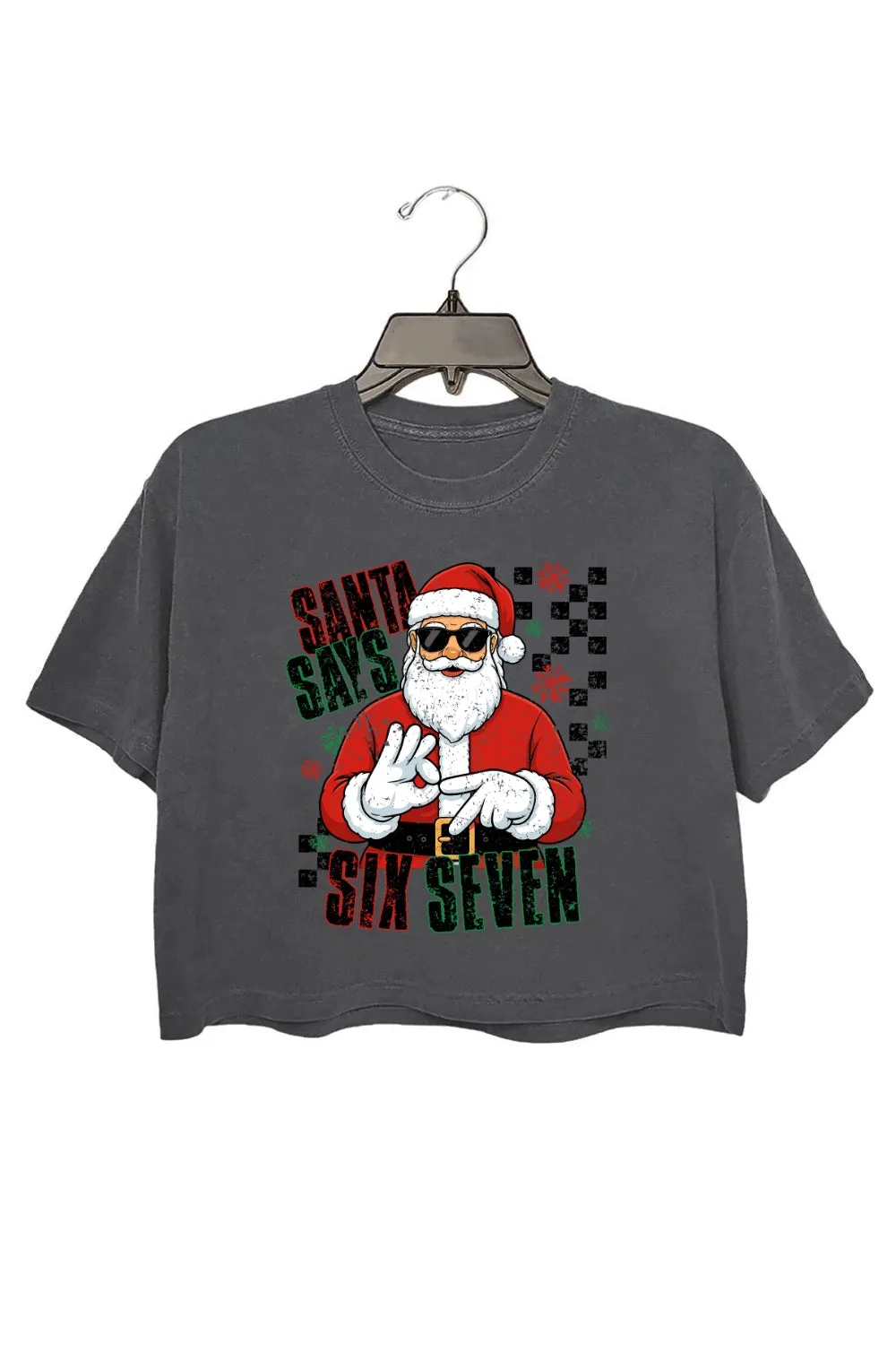 Santa Says Six Seven Funny Christmas Crop Top For Women sold by Fancy Tees