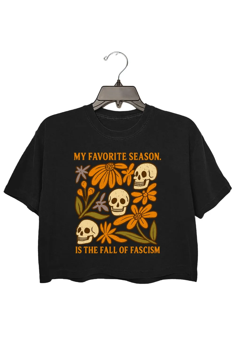 My Favorite Season is The Fall of Fascism Crop Top For Women sold by Fancy Tees product image thumbnail 3