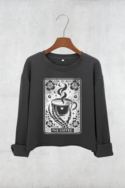The Coffee Tarot Card Skeleton Crop Sweatshirt For Women sold by Fancy Tees
