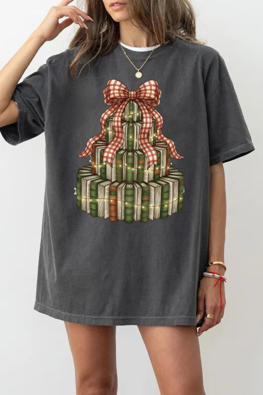 Retro Christmas Book Tree Tee For Women sold by Fancy Tees