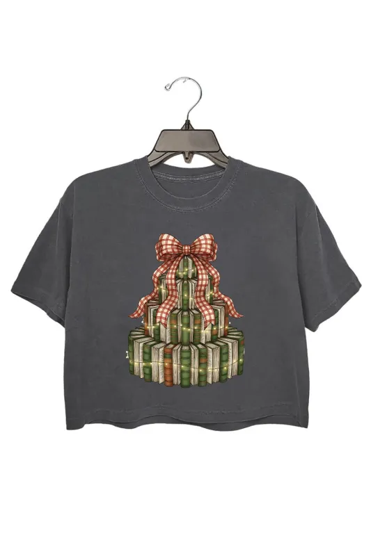 Retro Christmas Book Tree Crop Top For Women sold by Fancy Tees