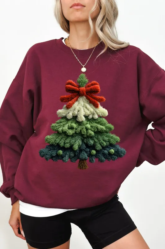Faux Crochet Christmas Tree Sweatshirt For Women sold by Fancy Tees