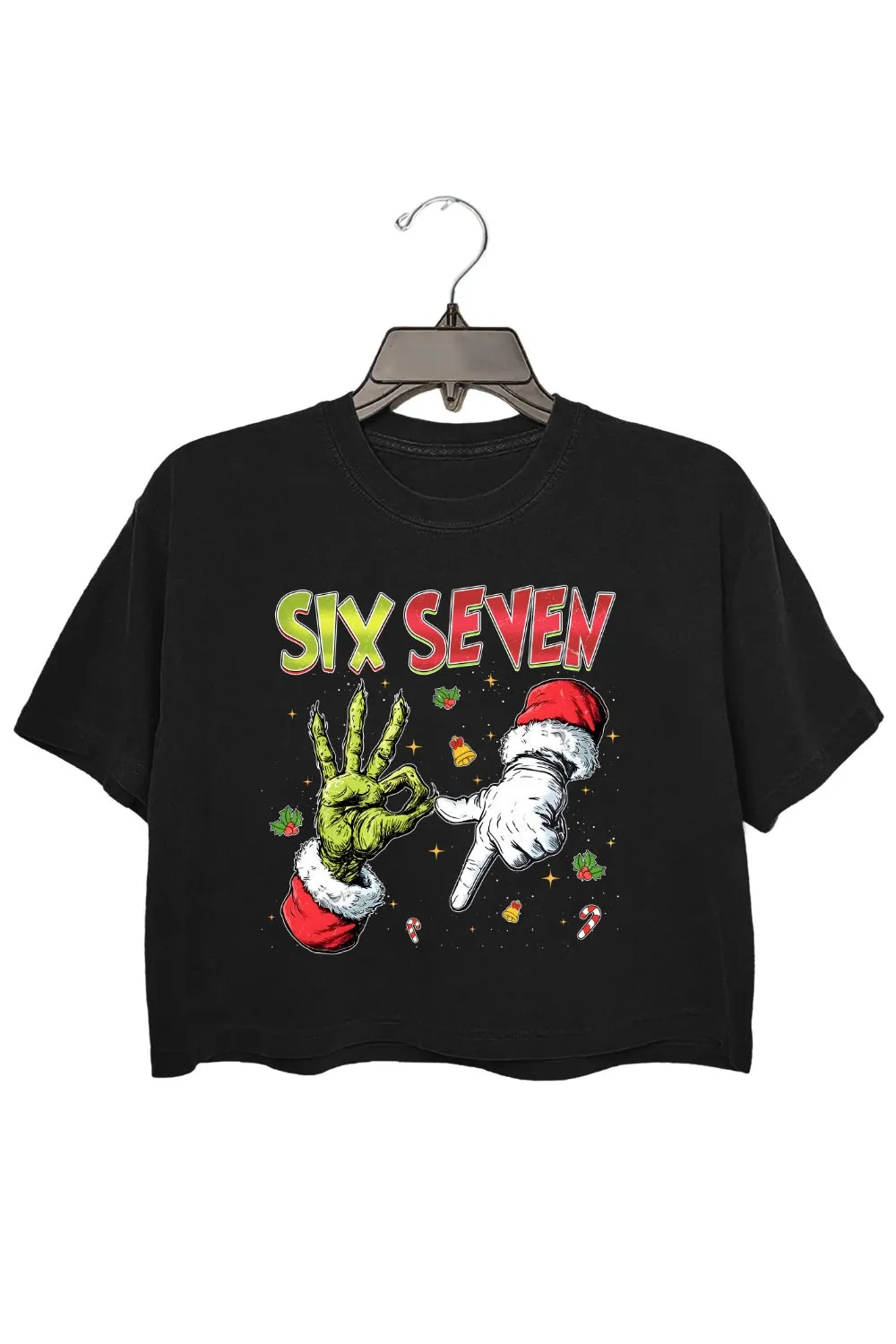 Funny Six Seven Meme Christmas Crop Top For Women sold by Fancy Tees product image thumbnail 3