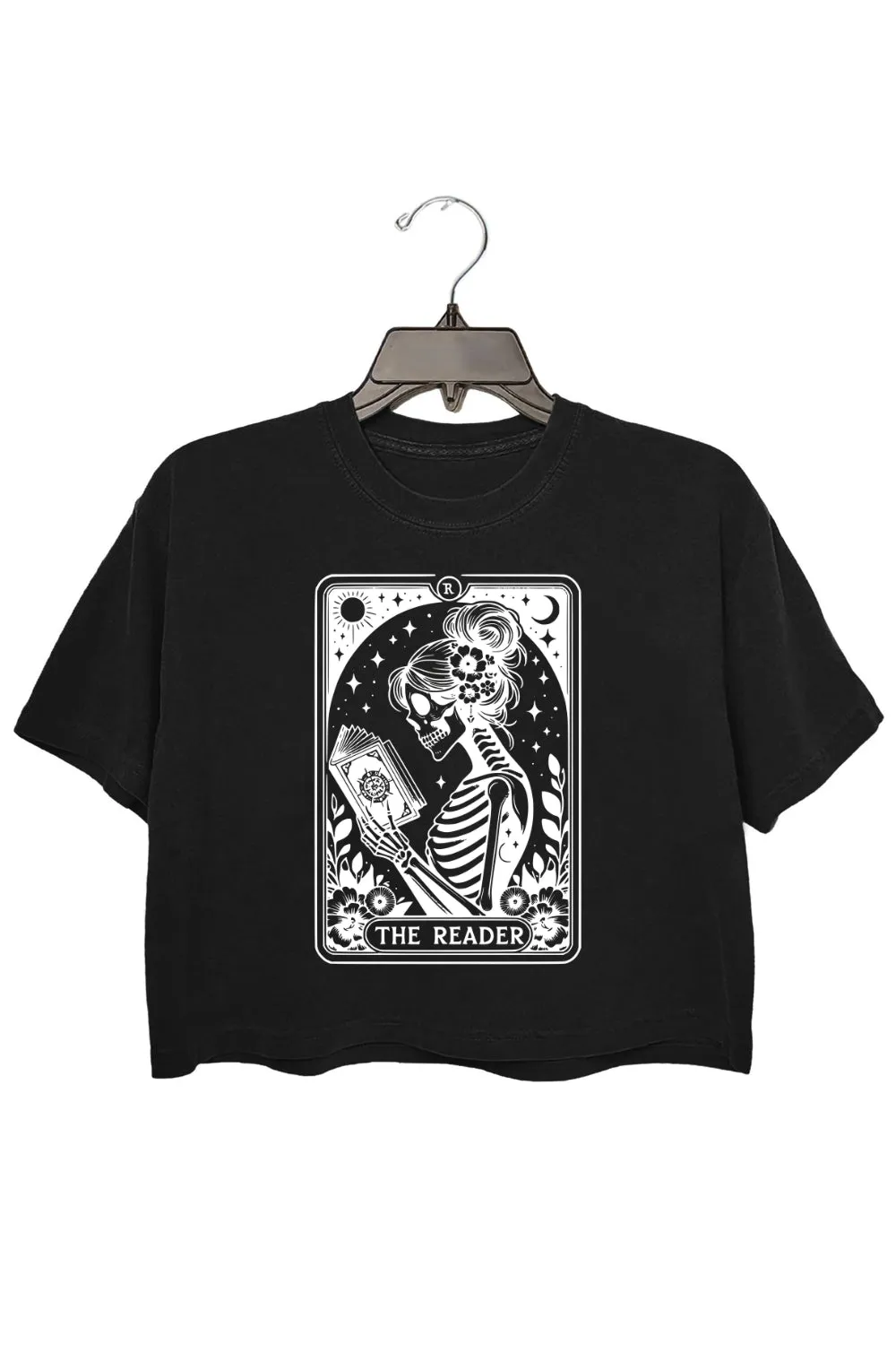 The Reader Tarot Card Skeleton Reading Crop Top For Women sold by Fancy Tees product image thumbnail 3