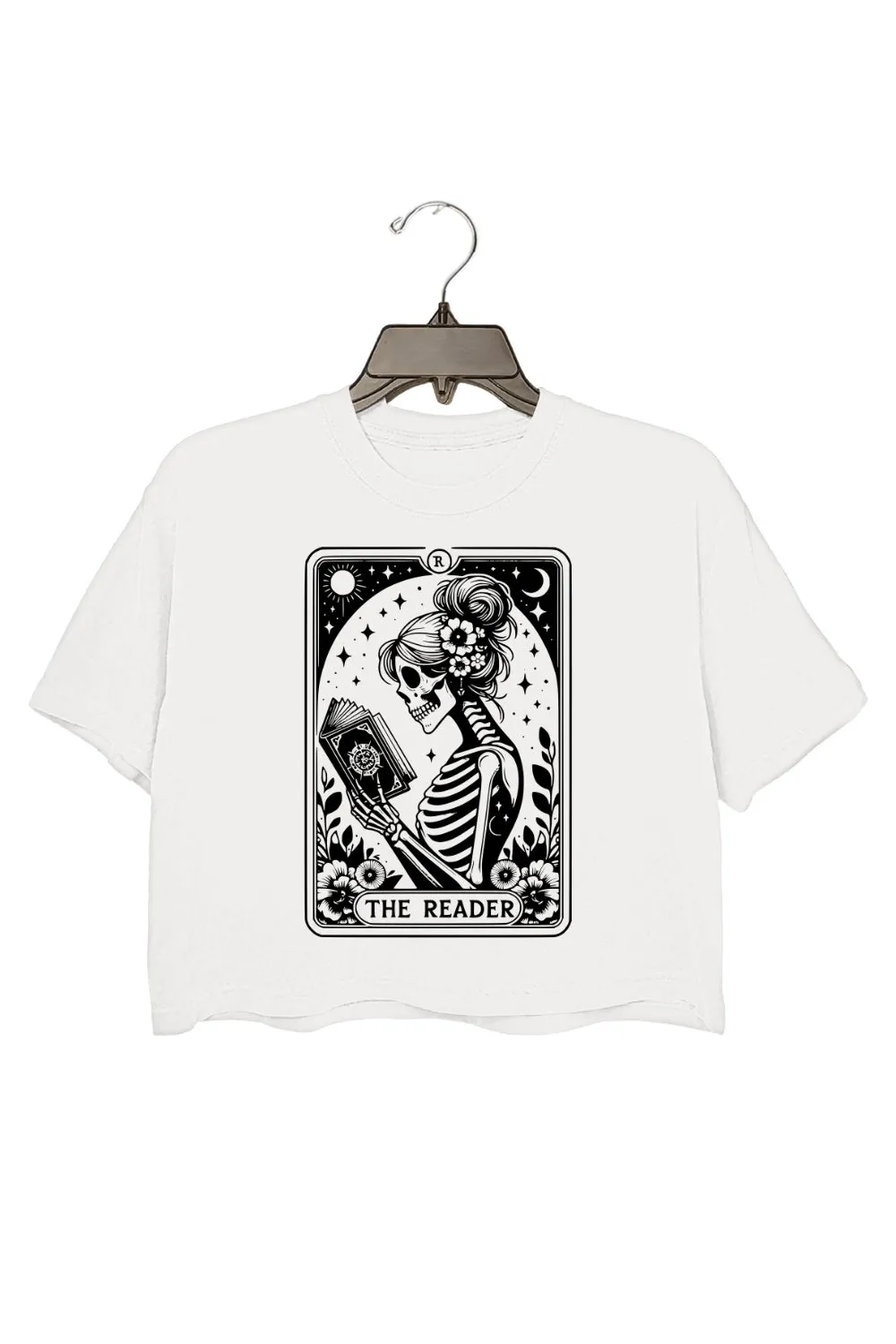 The Reader Tarot Card Skeleton Reading Crop Top For Women sold by Fancy Tees product image thumbnail 2