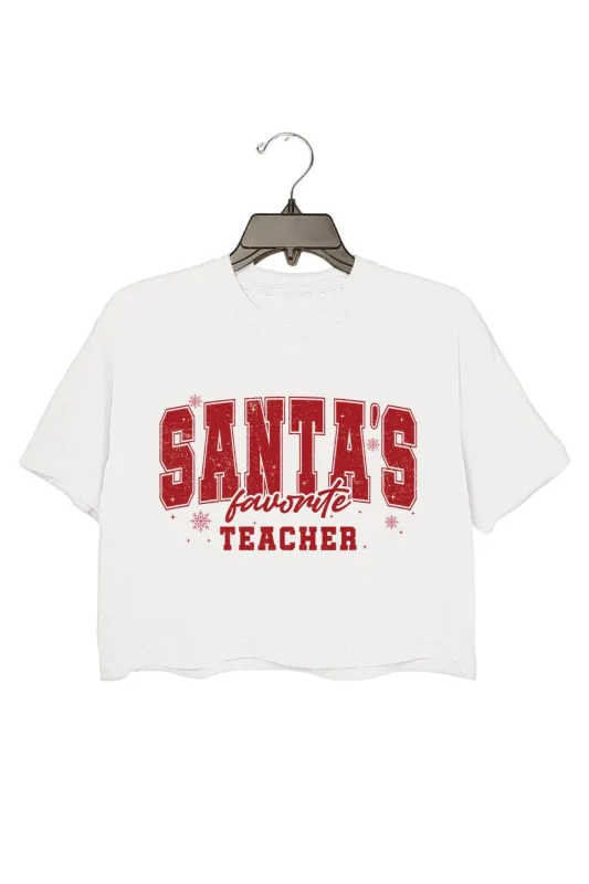 Santa's Favorite Teacher Christmas Crop Top For Women sold by Fancy Tees