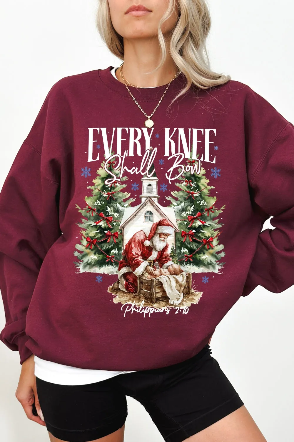 Every Knee Shall Bow Christmas Sweatshirt For Women sold by Fancy Tees product image thumbnail 3
