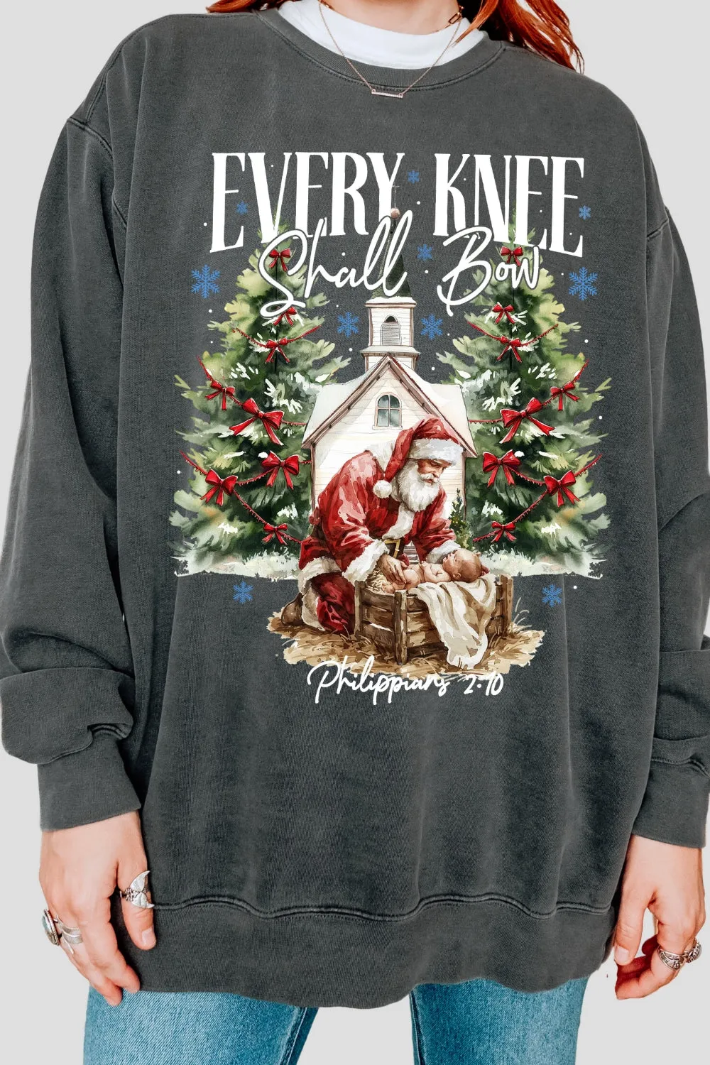 Every Knee Shall Bow Christmas Sweatshirt For Women sold by Fancy Tees product image thumbnail 2