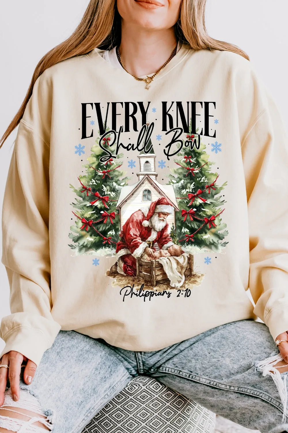 Every Knee Shall Bow Christmas Sweatshirt For Women sold by Fancy Tees