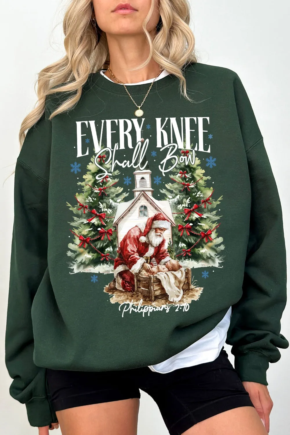 Every Knee Shall Bow Christmas Sweatshirt For Women sold by Fancy Tees product image thumbnail 4
