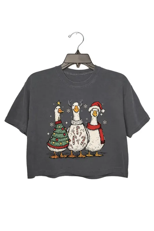 Christmas Cute Snowman Goose Crop Top For Women sold by Fancy Tees