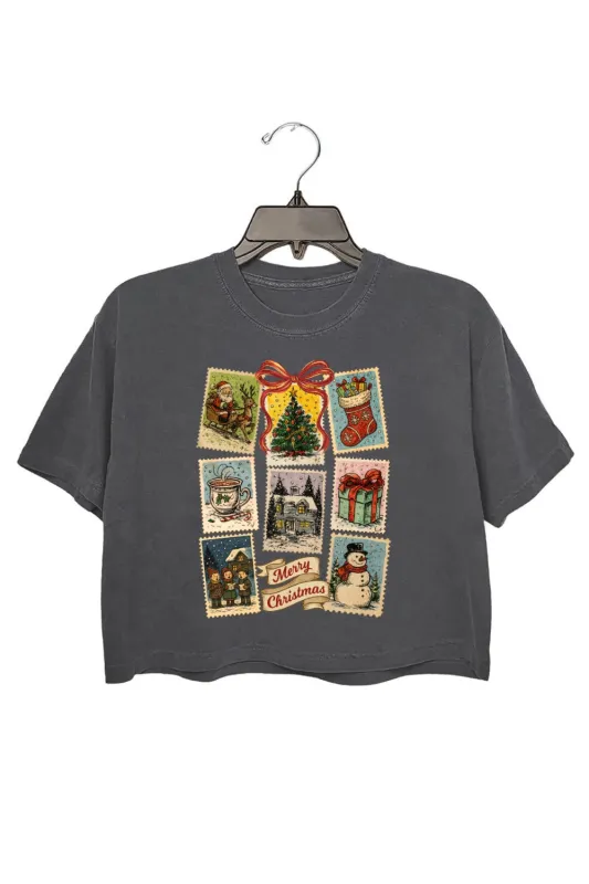Vintage Christmas Stamp Holiday Postage Crop Top For Women sold by Fancy Tees