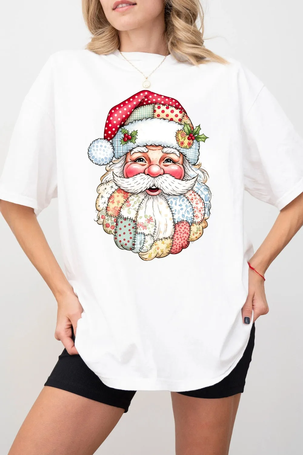 Patchwork Santa Claus Christmas Tee For Women sold by Fancy Tees product image thumbnail 2