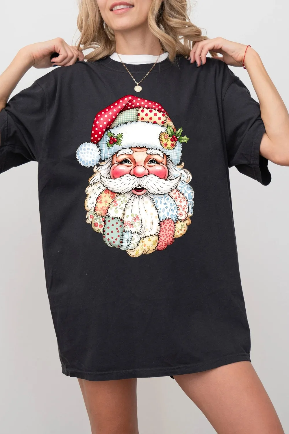 Patchwork Santa Claus Christmas Tee For Women sold by Fancy Tees product image thumbnail 3
