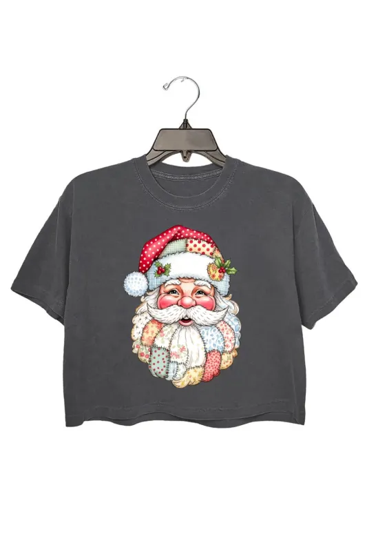Patchwork Santa Claus Christmas Crop Top For Women sold by Fancy Tees