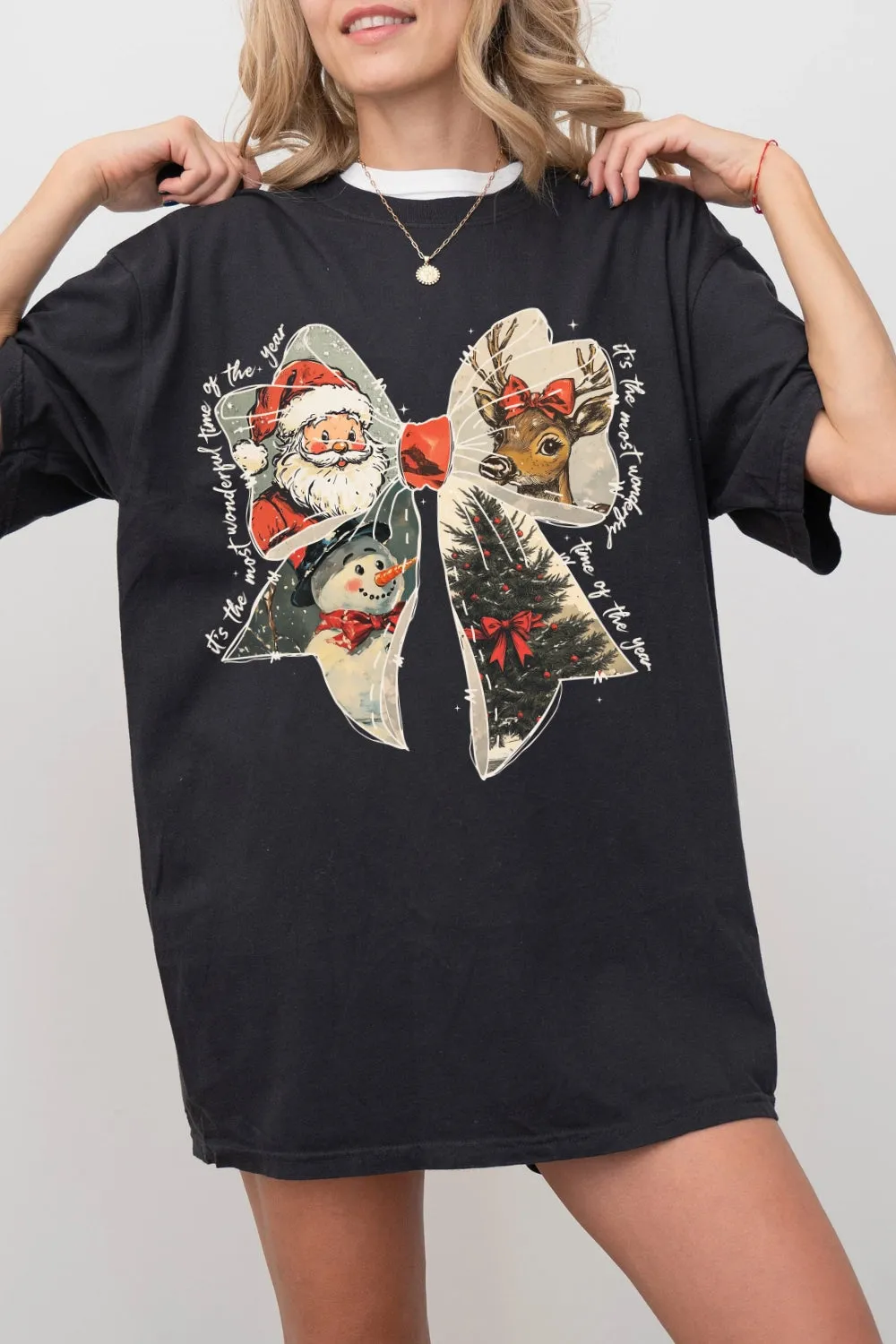 It's The Most Wonderful Time Of The Year Christmas Bow Tee For Women sold by Fancy Tees product image thumbnail 3