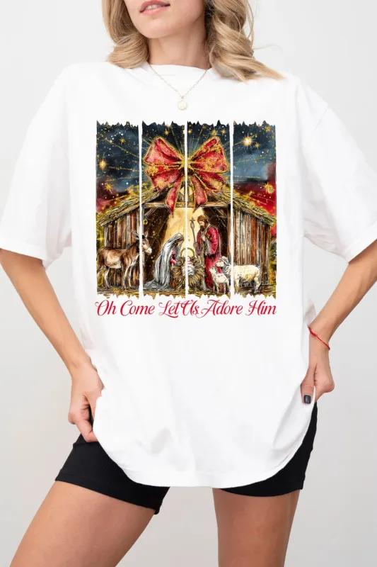 Oh Come Let Us Adore Him Glitter Faith Tee For Women sold by Fancy Tees
