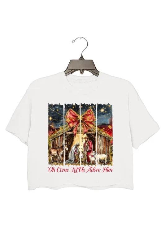 Oh Come Let Us Adore Him Glitter Faith Crop Top For Women sold by Fancy Tees