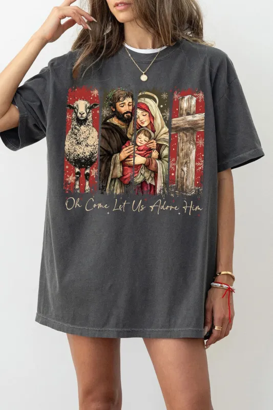 Oh Come Let Us Adore Him Christmas Tee For Women sold by Fancy Tees