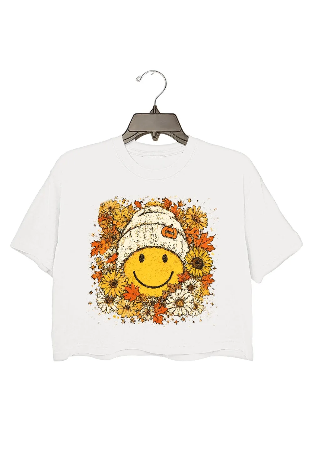 Floral Fall Smiley Face Crop Top For Women sold by Fancy Tees product image thumbnail 3