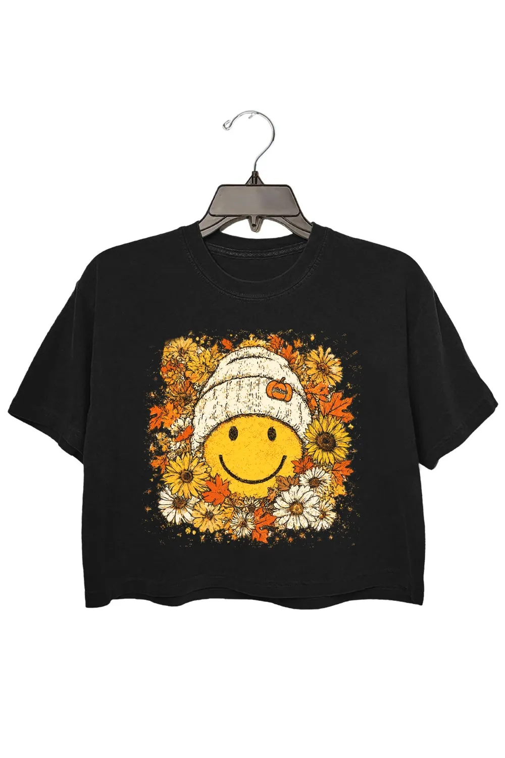 Floral Fall Smiley Face Crop Top For Women sold by Fancy Tees product image thumbnail 2