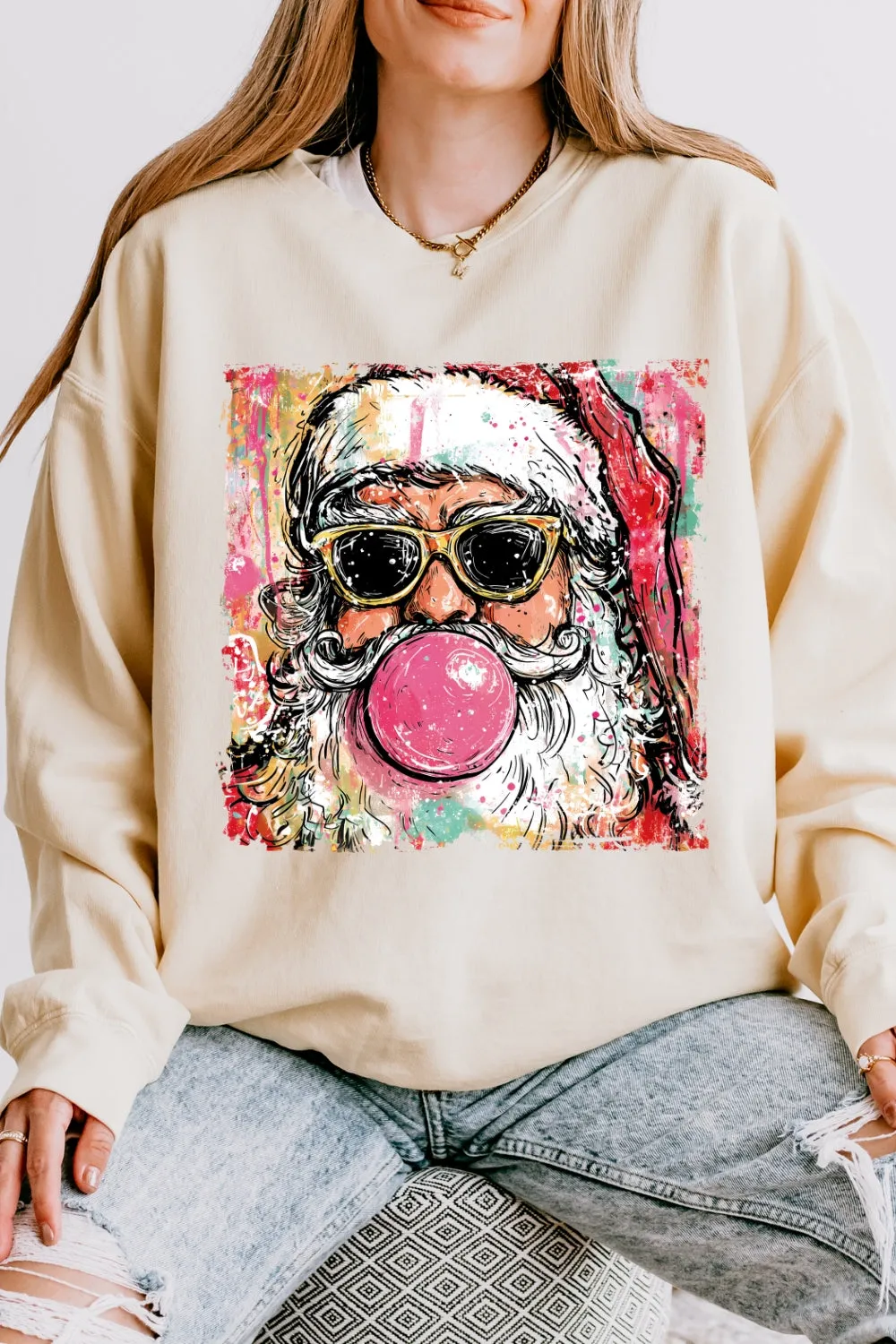 Preppy Santa Clause Blowing Bubble Sweatshirt For Women sold by Fancy Tees product image thumbnail 2