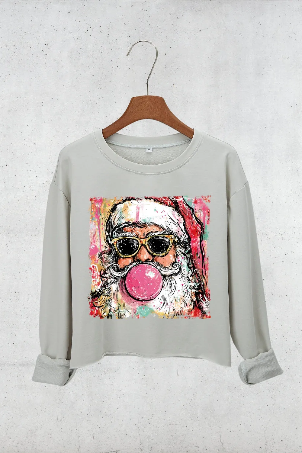 Preppy Santa Clause Blowing Bubble Crop Sweatshirt For Women sold by Fancy Tees product image thumbnail 2