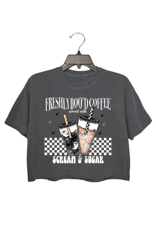 Freshly Boo’d Coffee Halloween Crop Top For Women sold by Fancy Tees