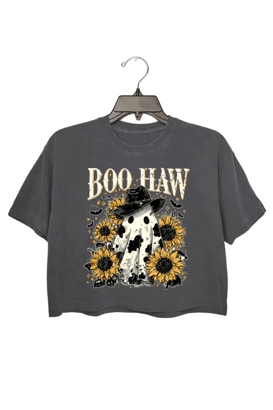 Boo Haw Cow Spot Ghost Western Crop Top For Women sold by Fancy Tees