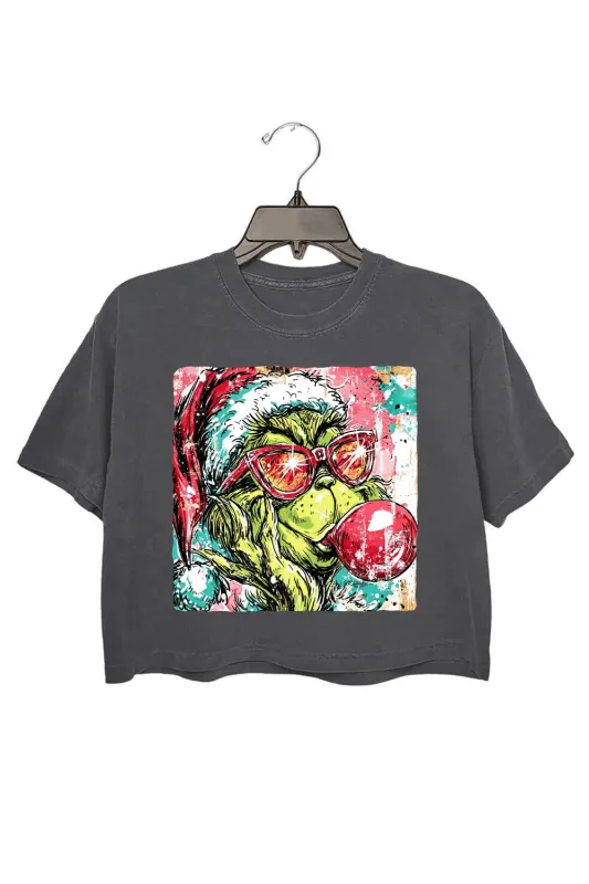 Christmas Preppy Green Guy Blowing Bubble Crop Top For Women sold by Fancy Tees