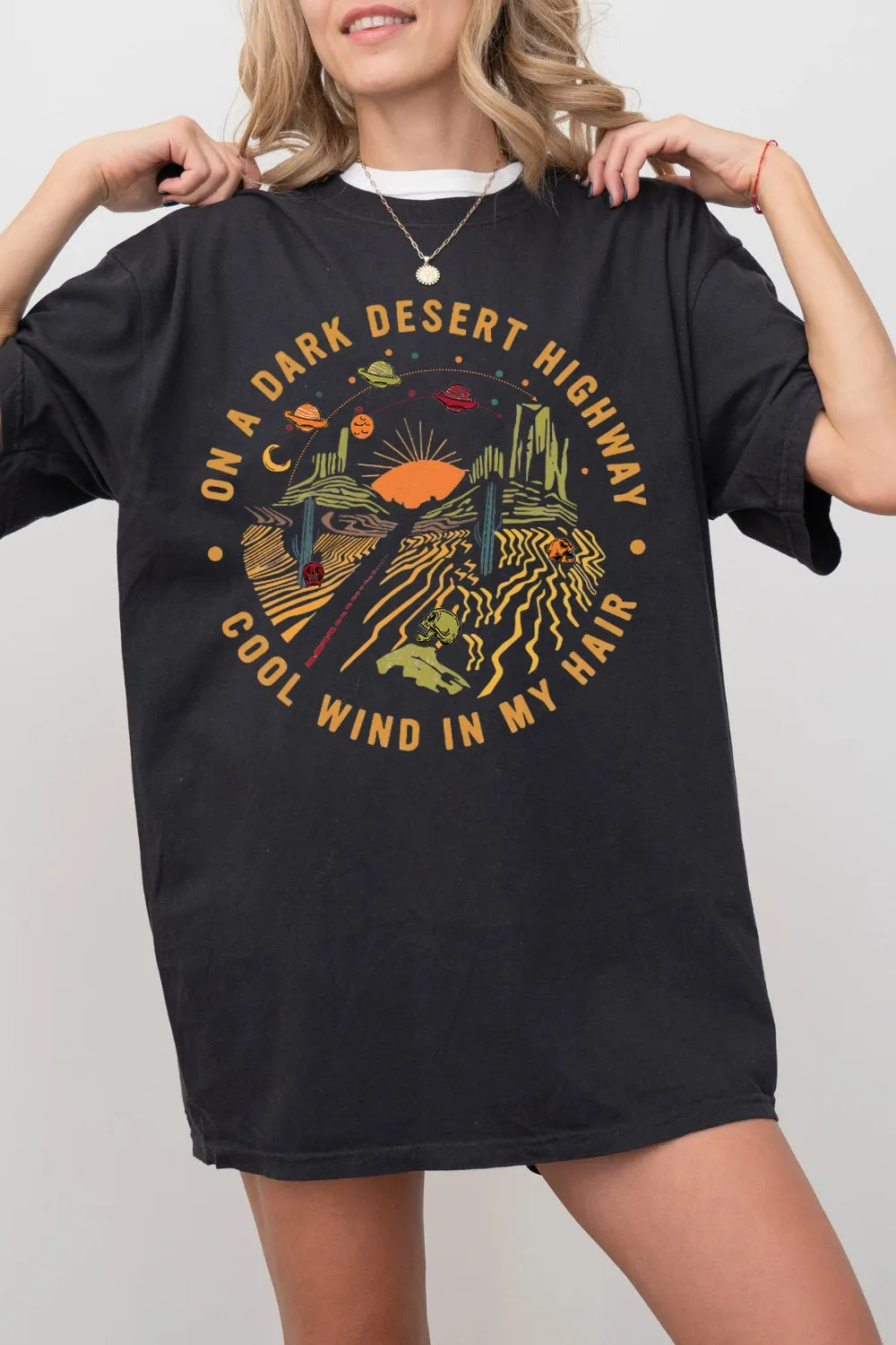 On A Dark Desert Highway Tee For Women sold by Fancy Tees product image thumbnail 3