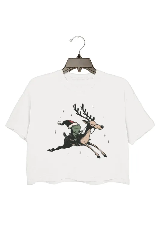 Funny Christmas Frog Crop Top For Women sold by Fancy Tees