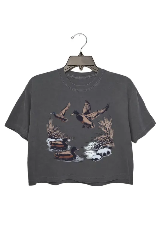 Retro Wild Ducks In Pond Crop Top For Women sold by Fancy Tees