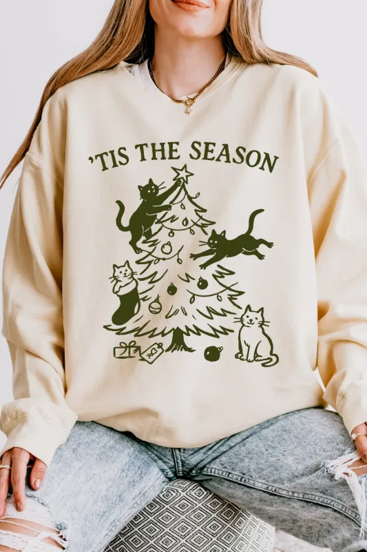 Tis The Season Cat Christmas Sweatshirt For Women sold by Fancy Tees