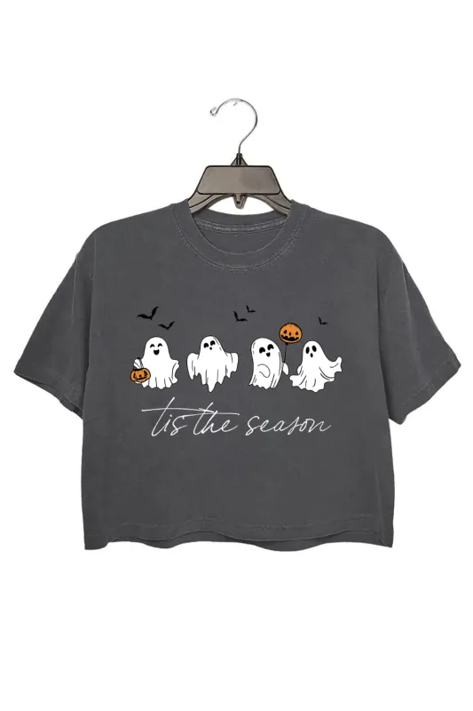 Tis The Season Halloween Pumpkin Ghost Crop Top For Women sold by Fancy Tees