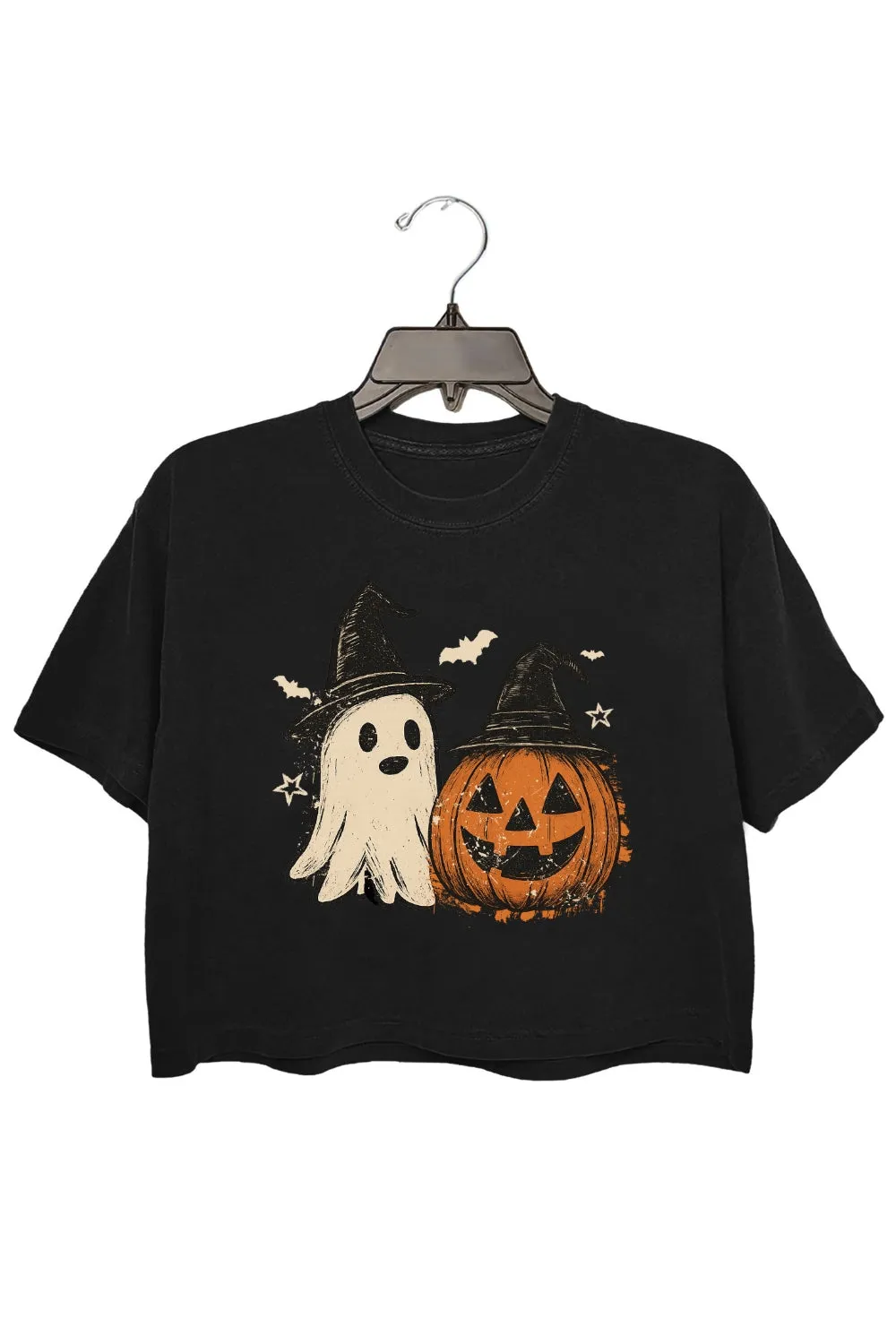 Preppy Floral Pumpkin Halloween Crop Top For Women sold by Fancy Tees product image thumbnail 3