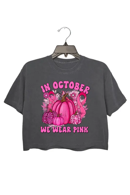 In October We Wear Pink Pumpkin Crop Top For Women sold by Fancy Tees