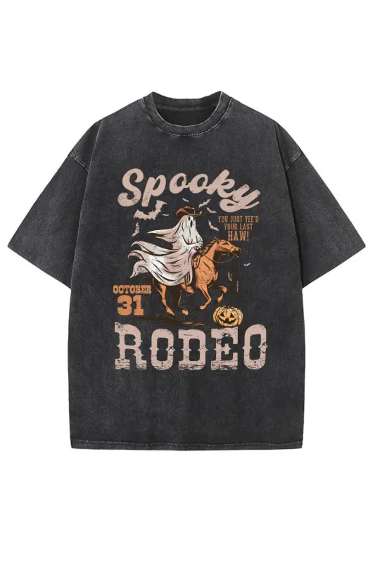 Spooky Rodeo Western Halloween Vintage Washed Tee sold by Fancy Tees