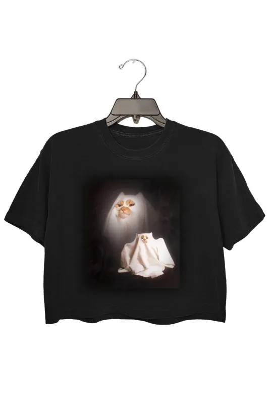 Funny Ghost Kitten Crop Tee For Women sold by Fancy Tees