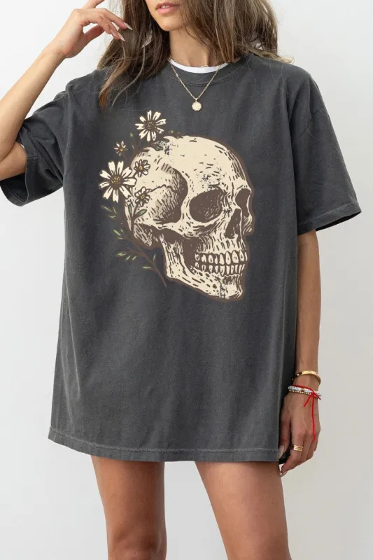 Vintage Skull With Flowers Tee For Women sold by Fancy Tees