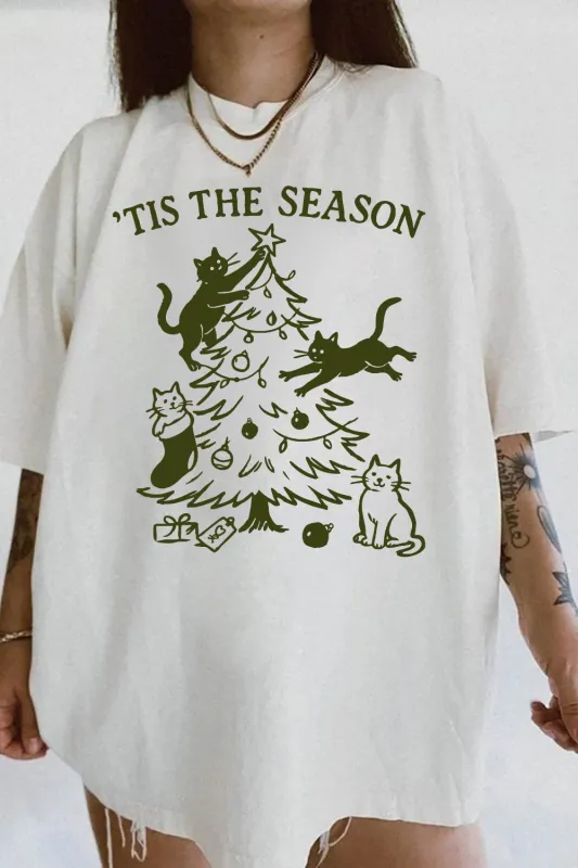 Tis The Season Cat Christmas Tee For Women sold by Fancy Tees