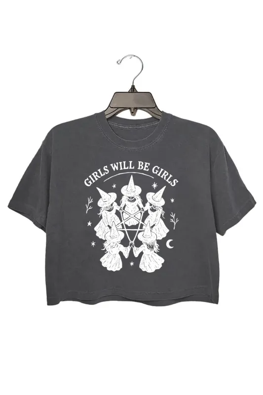 Girls Will Be Girls Witch Circle Clipart Crop Top For Women sold by Fancy Tees