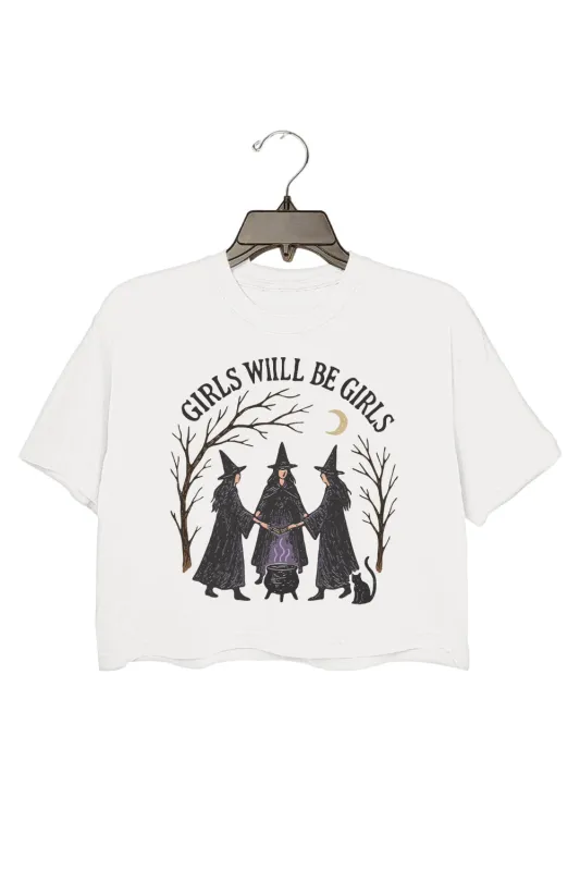 Girls Will Be Girls Spooky Witchcraft Crop Top For Women sold by Fancy Tees